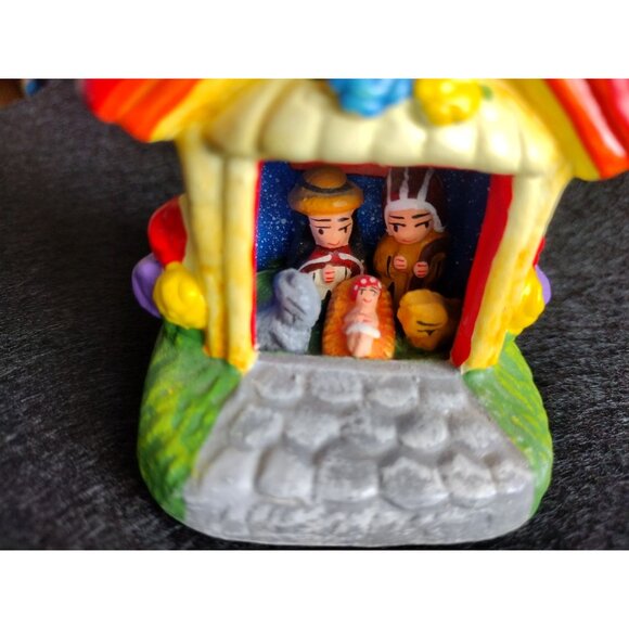 Hand-Crafted Miniature Nativity Scene Tiny Ceramic House 3" Pottery Diorama - Picture 8 of 8